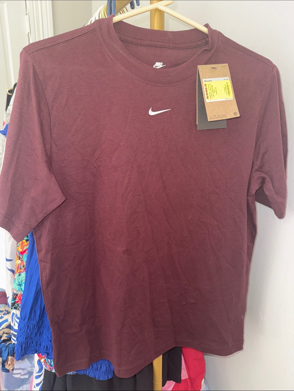 Nike Men's Maroon Short Sleeve Crew with White Swoosh